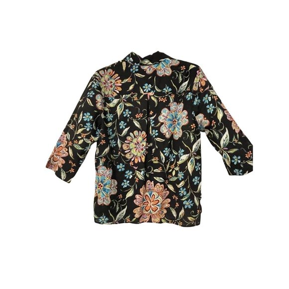Scott Taylor Womens Top Floral 3/4 Sleeve Button Up Shirt Tropical Colorful - Picture 7 of 11